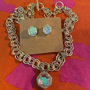✨325✨Kendra Scott Iridescent Prism Type Necklace and Earring Set With Dust Bag